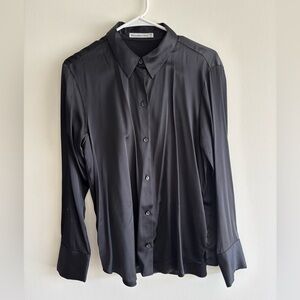 A&F Black Long Sleeve Satin Button Down Shirt - Size: Medium